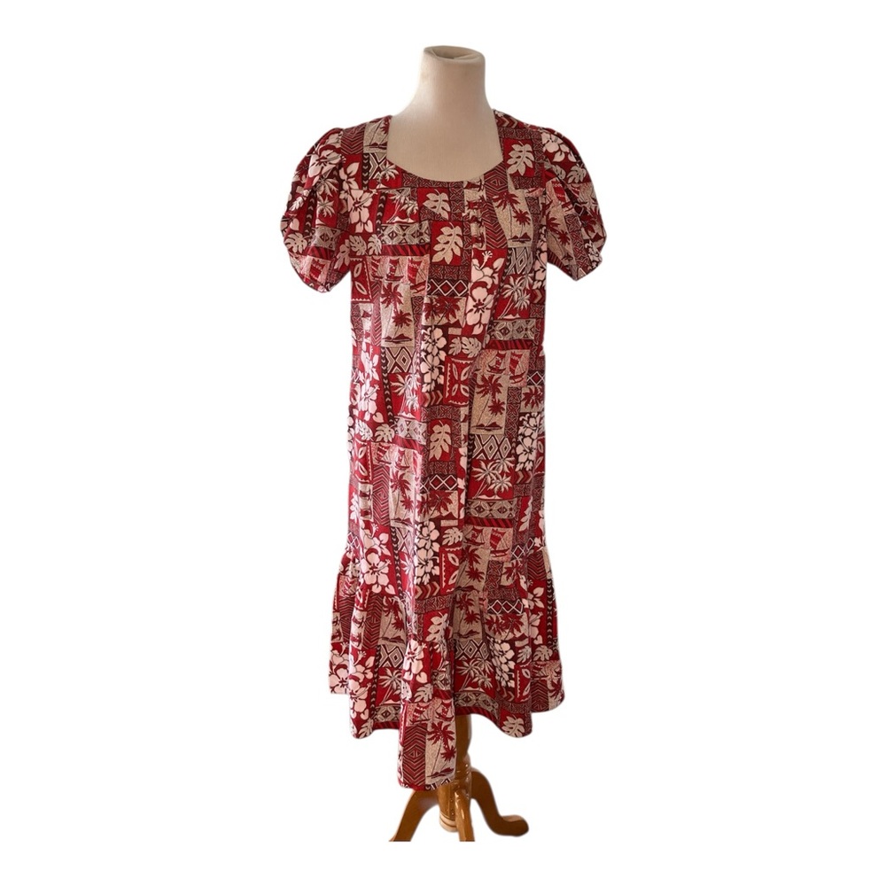 Vintage 70s 80’s Island Aloha Wear Midi Muumuu Made In Hawaii Ruffle Hem Sz L